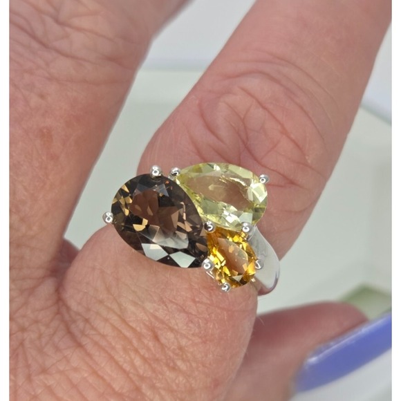 Michelle‎ Albala 925 Sterling Silver Smoky Quartz Citrine Peridot Ring Sz 7.25 - Picture 5 of 12